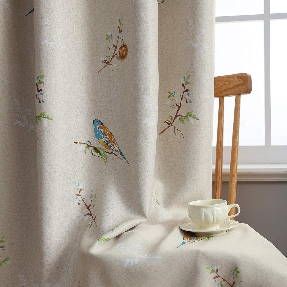 Bird and Vine Floral Blackout Curtains