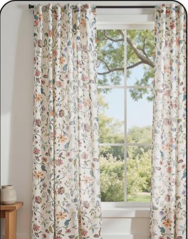 Floral Linen Curtains with a Vintage Winding Vine Pattern