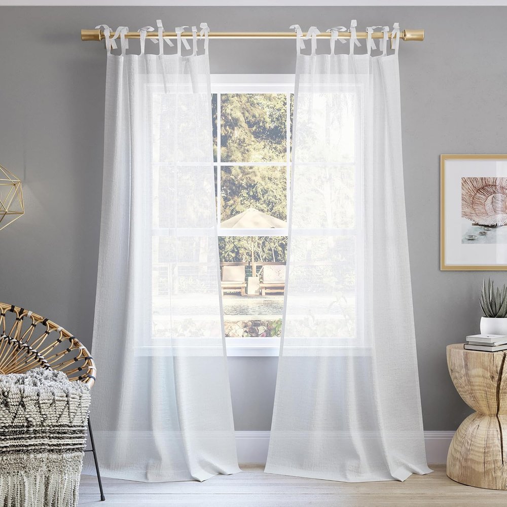 Textured Linen Sheer Curtains with Adjustable Tie Detail