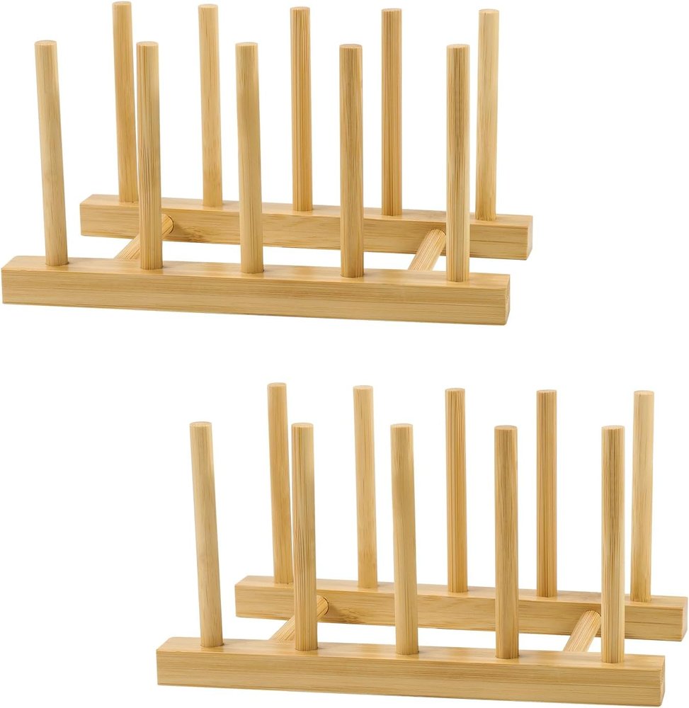 Bamboo Vertical Rack for Plates, Pots, and Cutting Boards