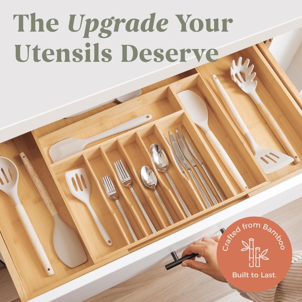 Expandable Bamboo Drawer Organizer for Utensils
