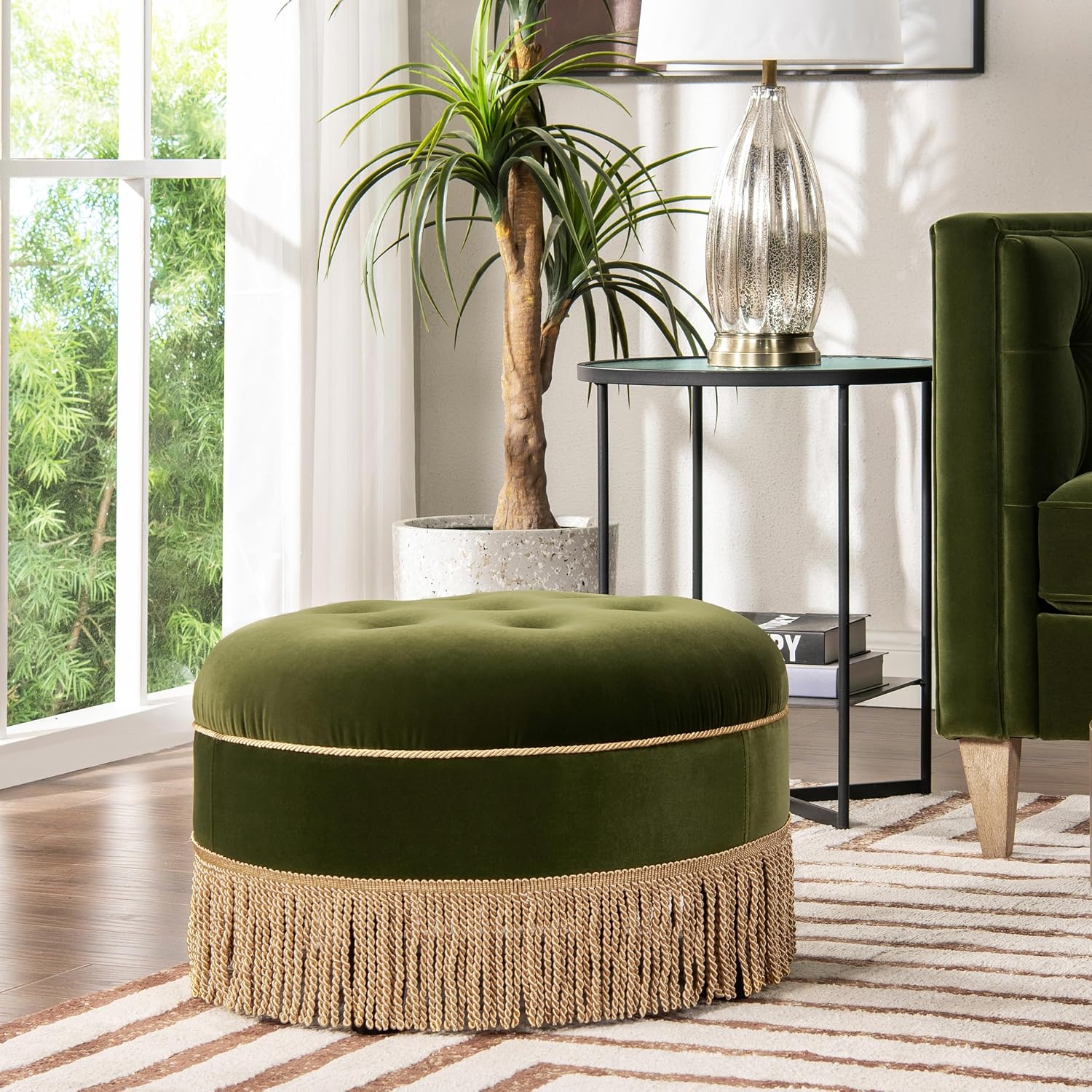 Fringed Velvet Ottoman for Putting Your Feet Up