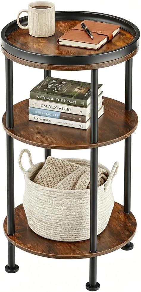 Small round three-tier side table with lipped tray top